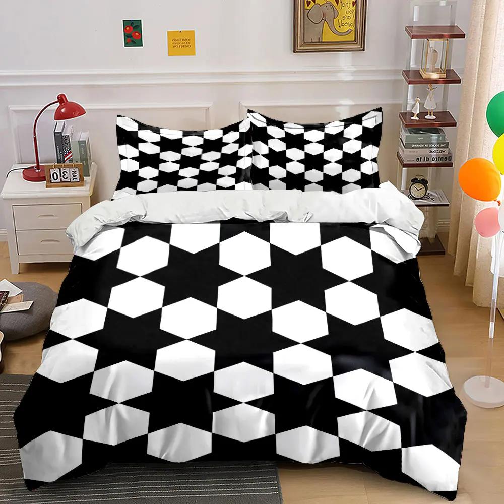Black White Geometric Three-Piece Set Multiple sizes kid's and adults' bedroom Exquisite 3PC bedding set gift