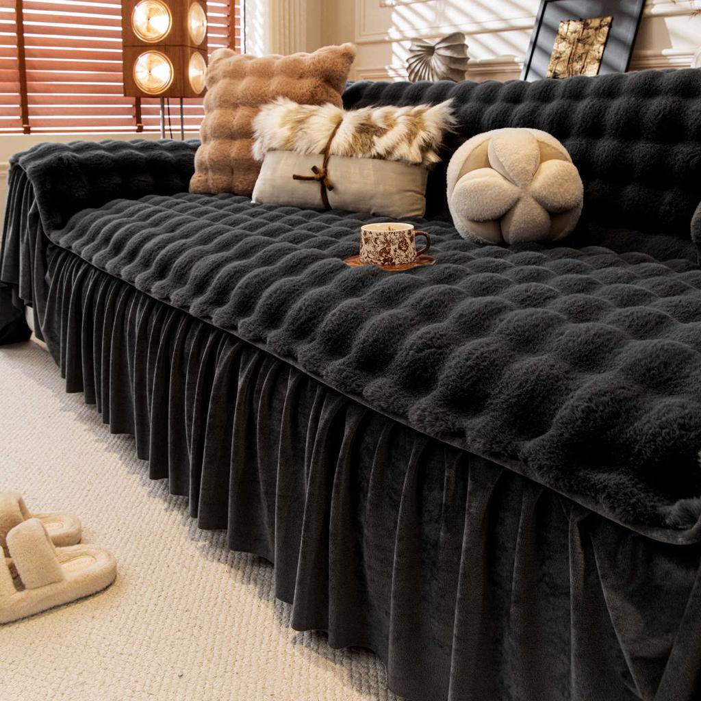 New Winter Rabbit Plush Warm Plush Sofa Cushion Thickened Non Slip Cushion Leather Sofa Cover Cover Cloth