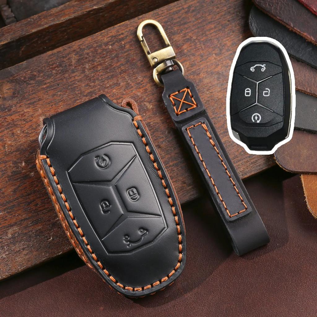 Leather Car Key Cover Keychain Holder Case Protector for Geely LYNK&CO 01 02 03 05 2017 2018 Keyless Go Remote Shell Accessories