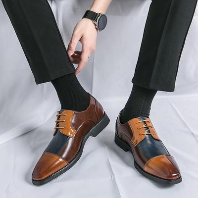 New Summer Men's Spliced Formal Wear Men's Shoes Fashionable Contrasting Color Business Leather Shoes Extra-large Size 48 Wedding Shoes