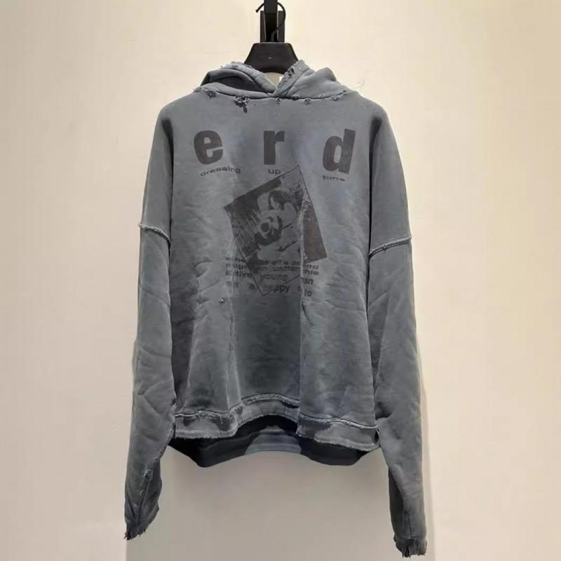 Unisex Oversized Hoodie With Distressed Washed Cotton Print Streetwear Youth Fall