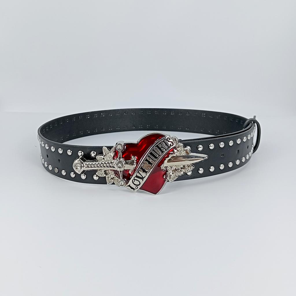 Unisex Jeansgürtel Schwert Rotes Herz Goth Y2k Mode Gürtel Für Frauen Hohe Qualität Luxusmarke Niete Punk Accessoire Männer Hüftgurt
