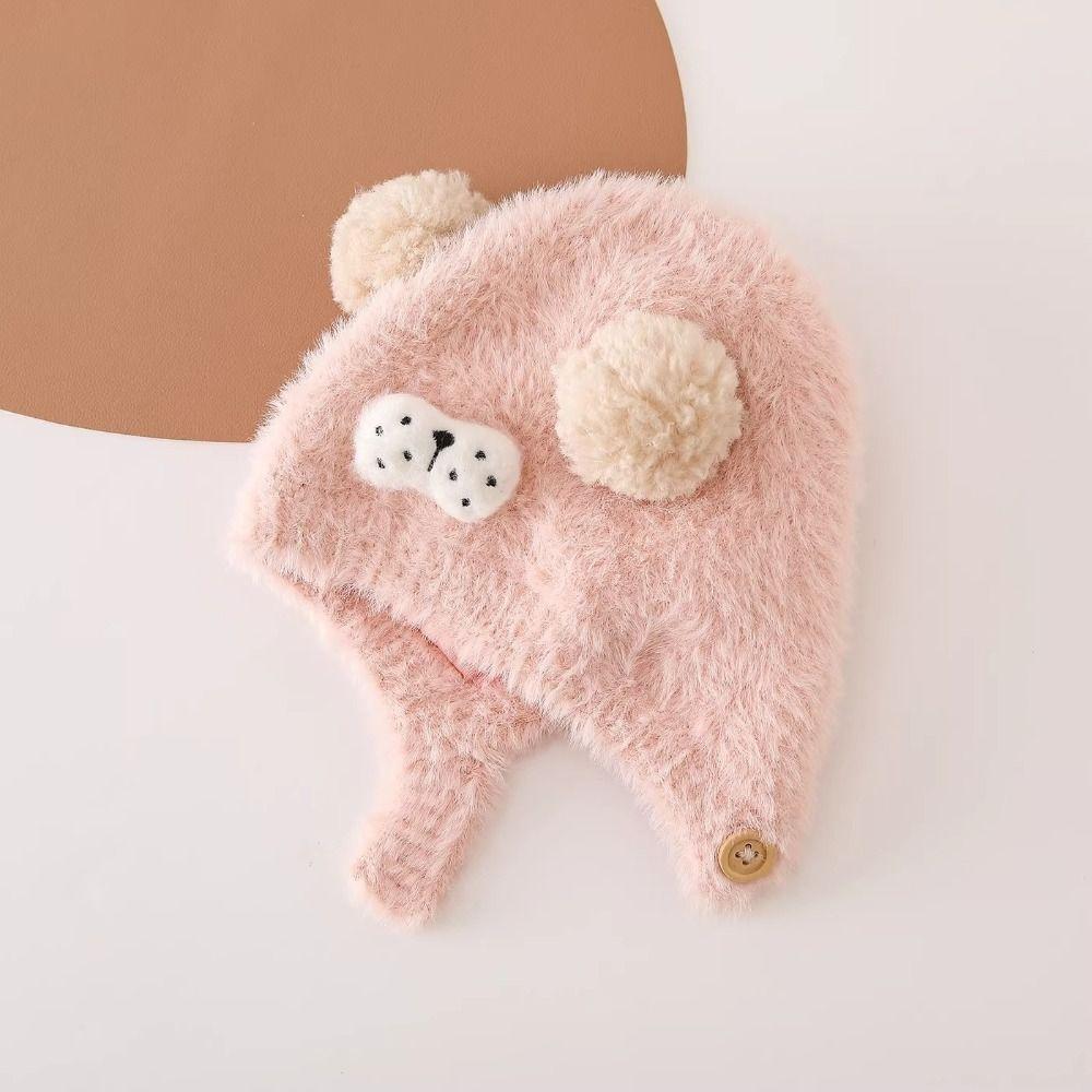 Double Pom Pom Kids Knit Hat Ear Protection Pom Pom Hat Cartoon Baby Winter Hat  for Babies