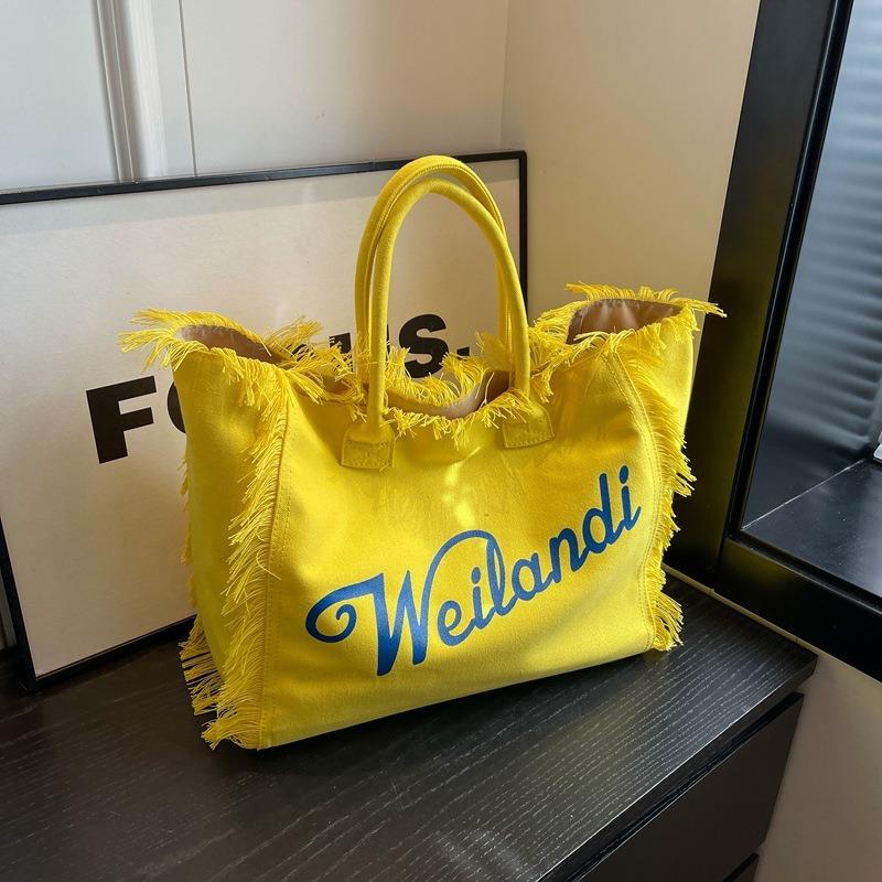 Borsa in tela con nappe e lettere, borsa di grande capacità, borsa a tracolla semplice per pendolari e studenti