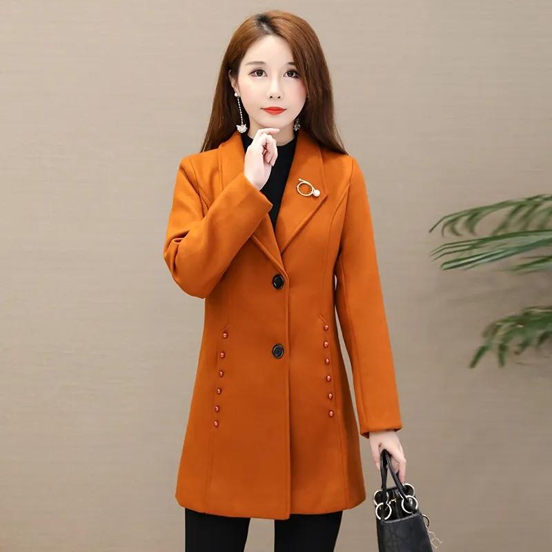 Women's Medium-length Fall and Winter Casual Warm Coat Business Office Warm Tweed Jacket