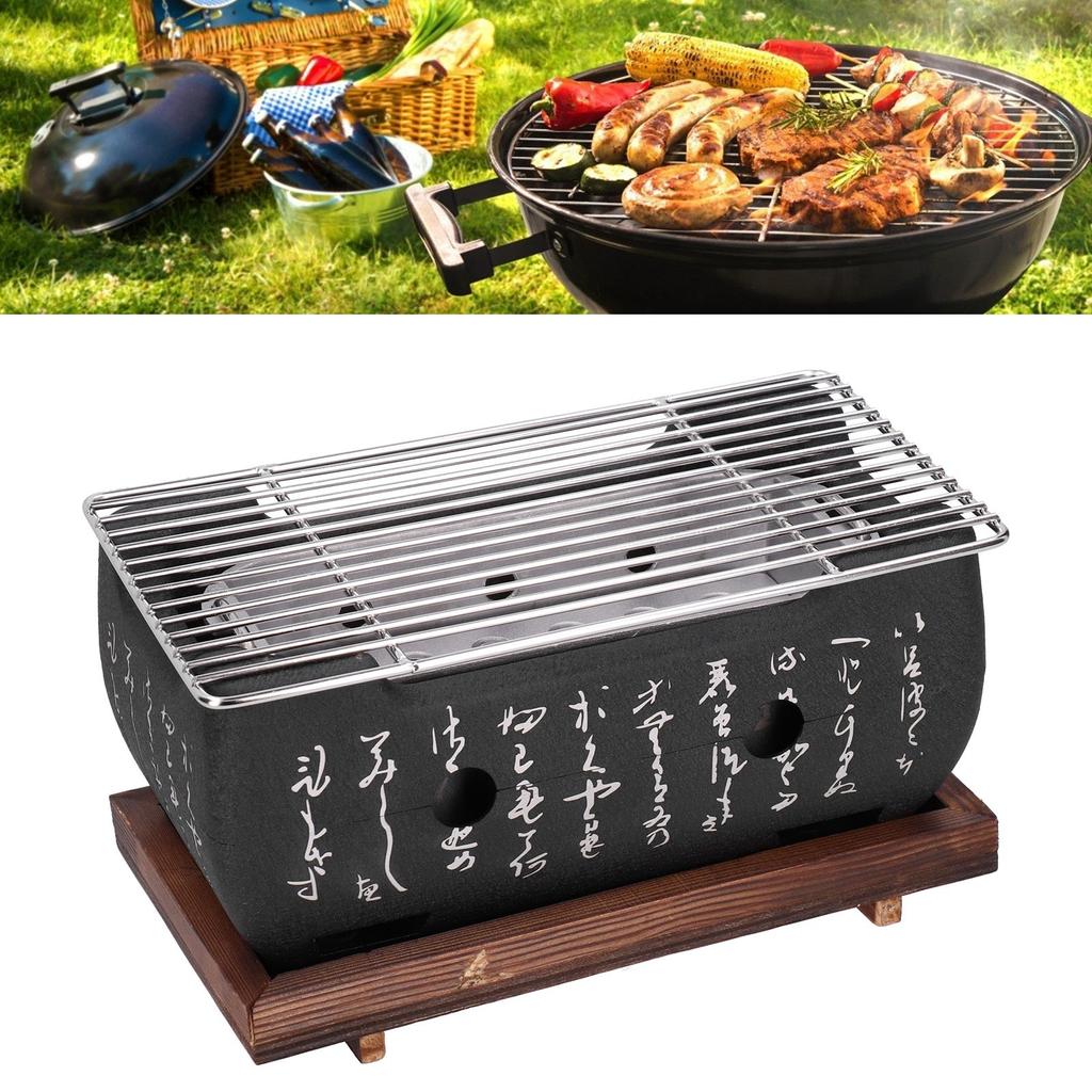 Tafelgrill Houtskool, Japanse Draagbare Mini Barbecue voor Outdoor, Camping, Balkon, Terras, Tuin, 13,5 x 13,5 x 24,6 cm