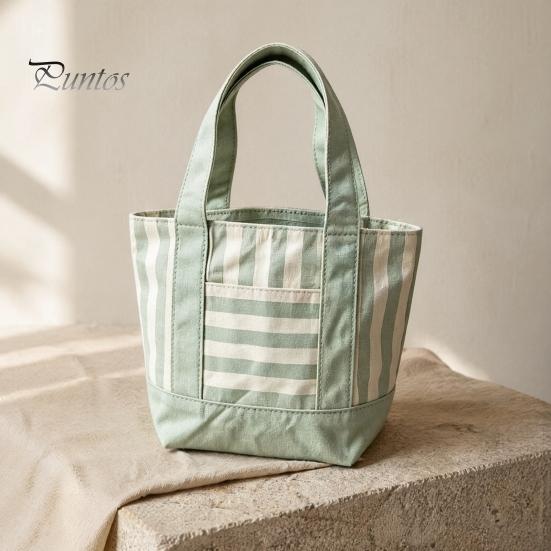 Multi-purpose Tote Bag Striped Canvas Bag, Stylish Reusable Grocery with Lightweight Front Pocket, Shoulder for Shopping Picnic Commuting Everyday
