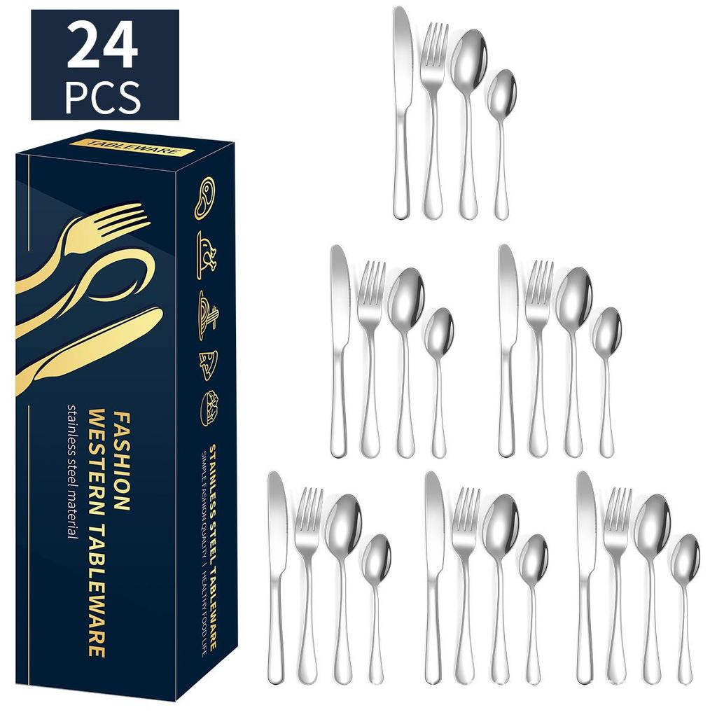 Popular 1010 Stainless Steel Tableware, Knife, Fork, Spoon Set, 24 Piece Set/16 Piece Set, Western Food Tableware Is Cheap