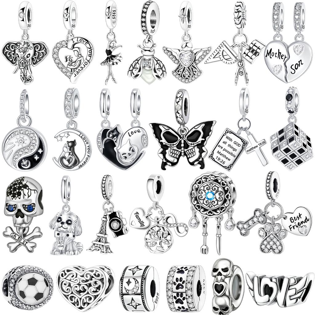 New Original Copper Black White Charms Skull Cat'S Paw Heart Beads Pendants Fit Bracelet Necklace Diy Jewelry Gift