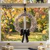 Bone Rattan Decoration Halloween Skeleton Hand Wreath for Front Door, Gothic Spooky Hanging Garland Scary Door Decor with Black Bow And Skulls