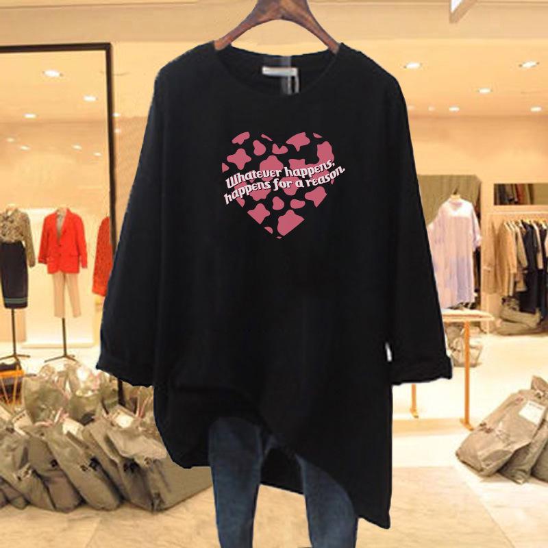 Těhotenské bavlněné tričko s dlouhým rukávem - Volný střih, Mikina zakrývající boky, Základní vrstva střední délky na jaro a podzim