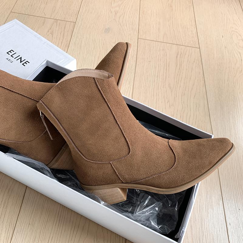 Fashion 2025 Autumn Cow Suede Women Shoes Pointed Toe Chunky Heel Boots for Women Fashion Short Boots Winter Boots Women Western Shoes