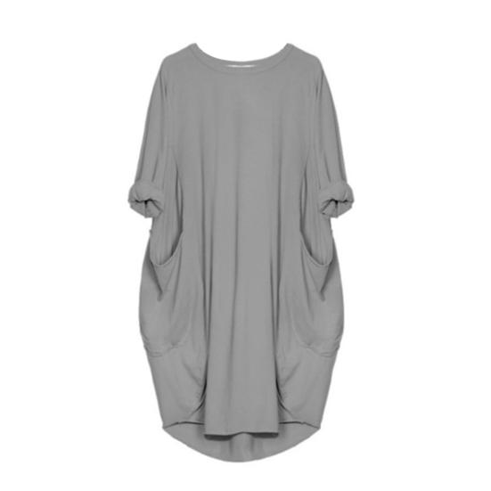 

Весна-лето Платье свободного покроя, длиной до колена, с длинными рукавами, однотонное, с круглым вырезом, мешковатое платье миди для повседневной носки, свиданий, путешествий XL серый