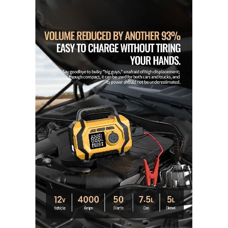 6 in 1 Car Jump Starter 15V with LED SOS Light Air Pump Portable High Pressure Air Compressor For Car/Motorcycle/ Bicycle.