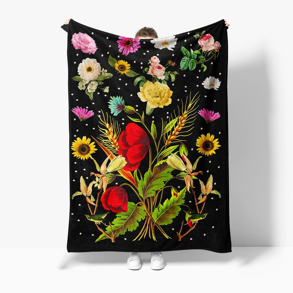 Floral Blooming Flowers Blanket for Women Men Sofa Bed Decorative Throw Blanket Gift 75x100cm (30x40inch)