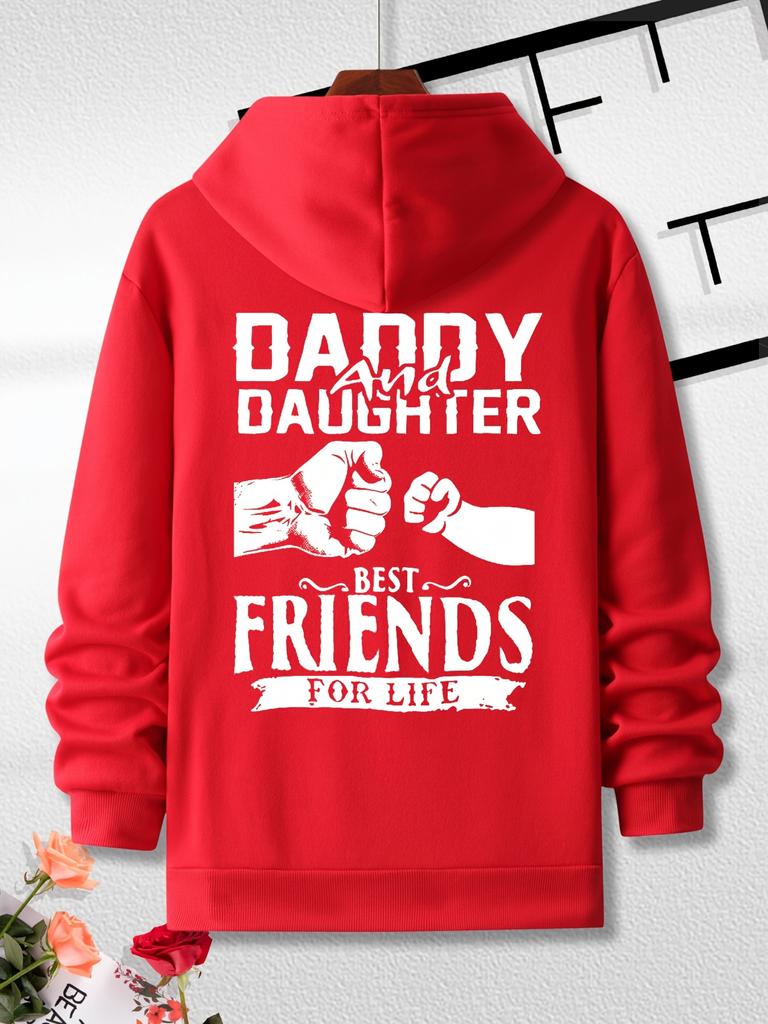 Warm Family Daddy Daughter Fist Clash Slogan Printed Mens Hoodie, Hip Hop Sports Outdoor Casual Long Sleeve Sweatshirt