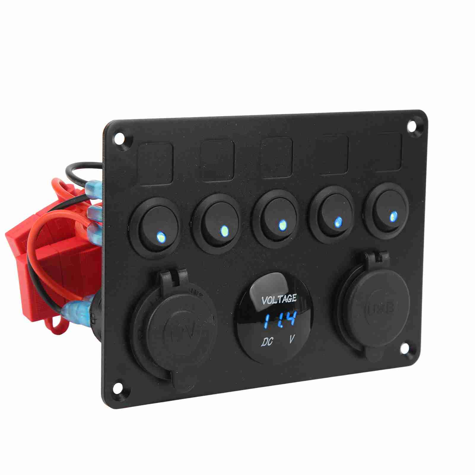 

5 Gang Switch Panel Waterproof 12‑24V LED Switch Panel with Digital Voltmeter Backlit for Marine Boat RV Trailer Truck синий