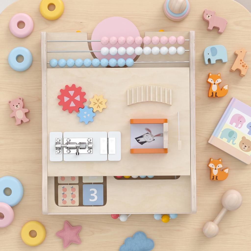 Wooden Baby Walker Detachable Double-Sided Board Wheels Natural
