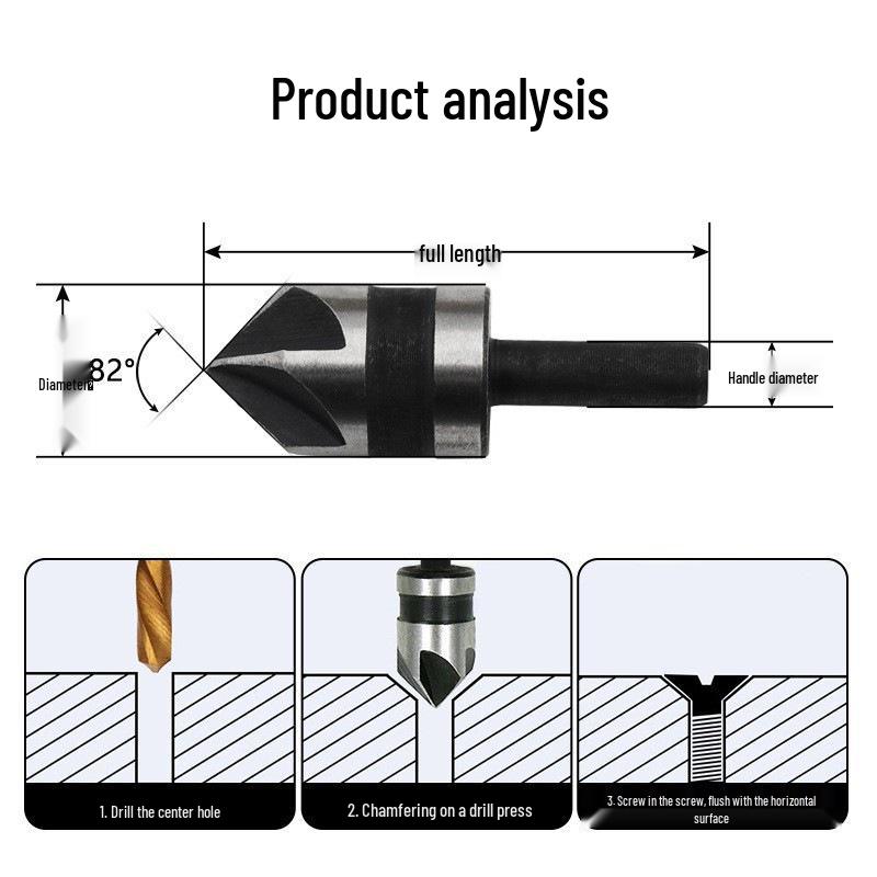82° Five-Flute Woodworking Countersink & Chamfer Drill Bit Set - 5 Pieces