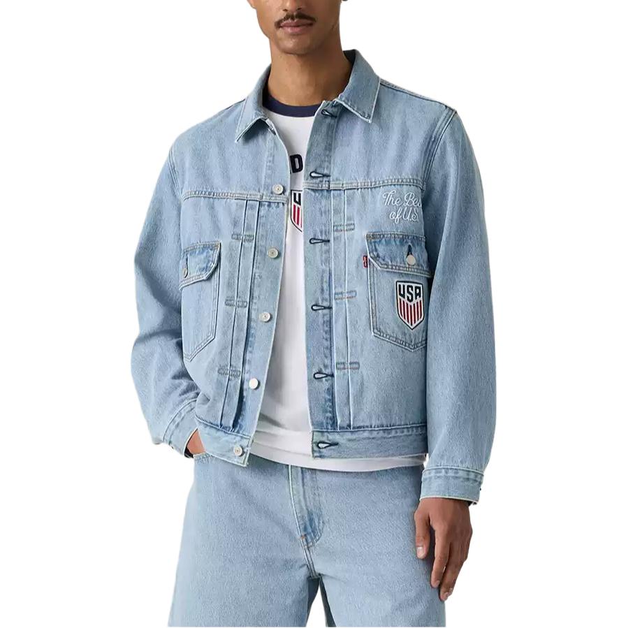 Levis X Чемпионат мира Команда США SS26 Американская винтажная стирка Вышитая джинсовая куртка Унисекс Куртка 006GH-0000 M
