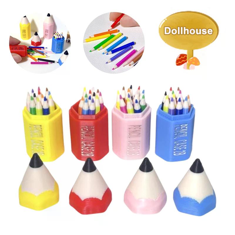 Accessory 10/12pcs Kid Pretend Play Toy Dollhouse Miniature Colored Pen Mini Pencil School Supplies Model Doll House
