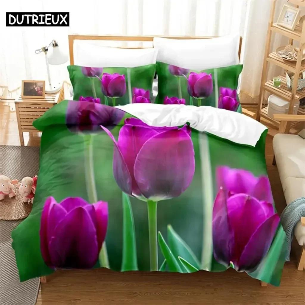Tulip Scenery Quen Beding Set For Bedrom Soft Modern Bedspreads Comefortable Children Kids Soft Duvet Cover Comfortable Quilt Cover And Pilowcase