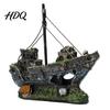 Tank Decoration Aquarium Ornament Solid Resin Sunken Ship with Hollow Holes Durable