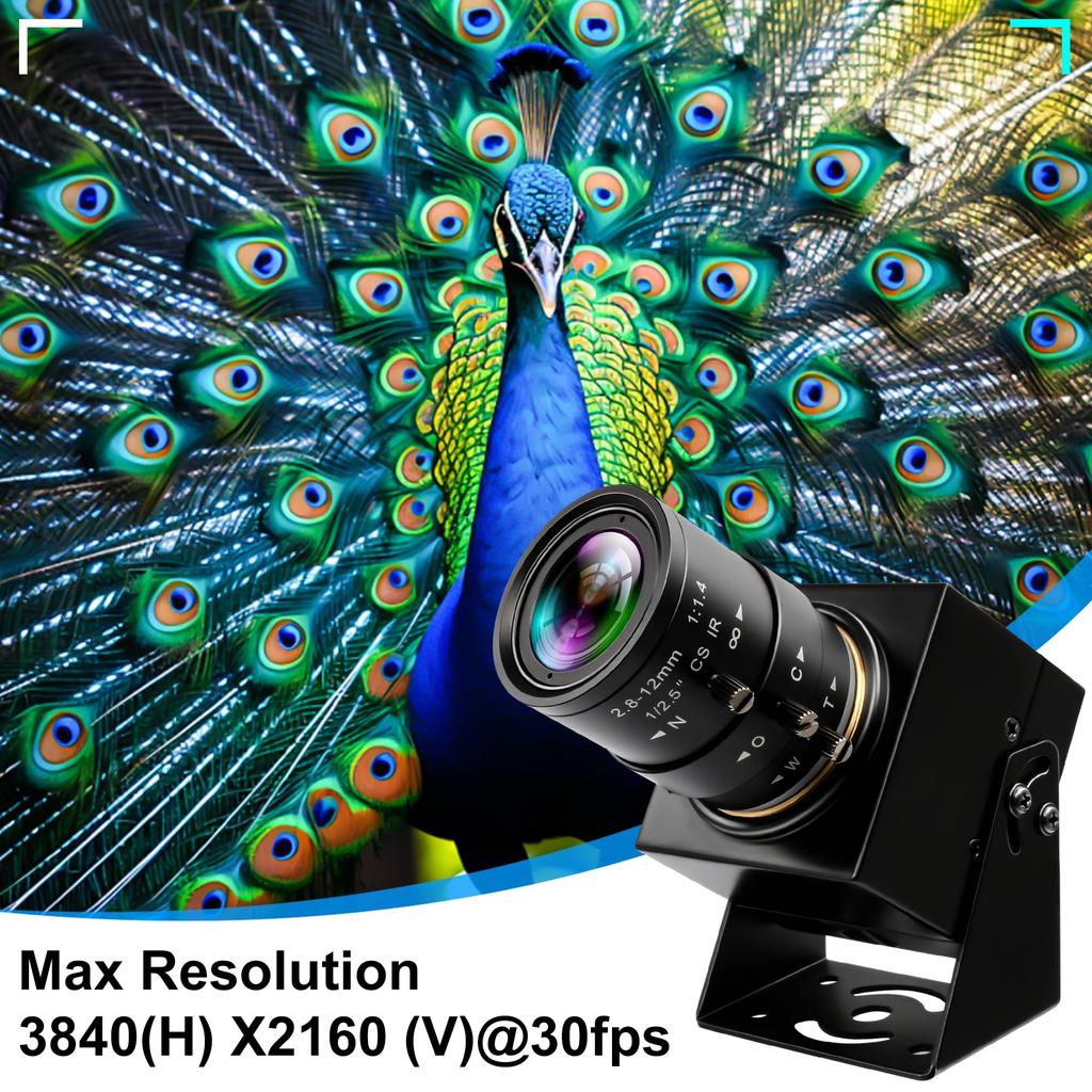 ELP 4K USB Webcam 5X Manual Optical Zoom Variable 2160P Ultra High UVC with CMOS IMX 415 Plug and Linux Camera, 2.8-12mm Lens, Definition, Sensor,
