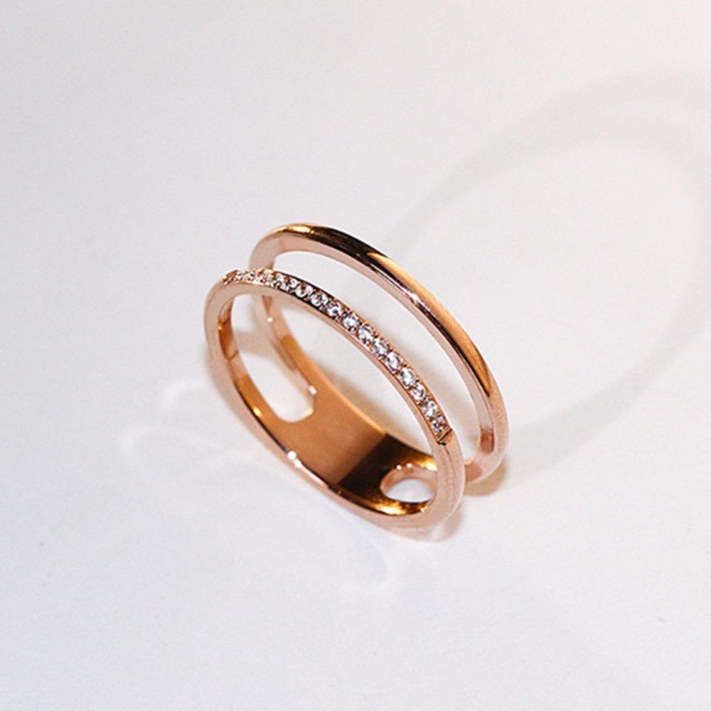 Titanium Steel Ring Rose Gold Zircon Couple Open Adjustable Finger Ring Fashion Jewelry