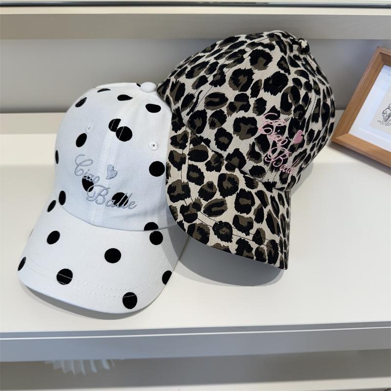 K-styleretro leopard print cow polka dot baseball cap women's thin peaked cap big head circumference showing face small autumn