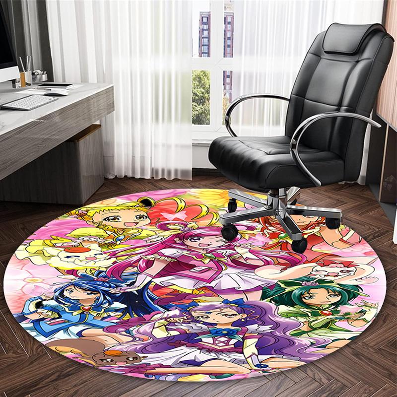 1pc Pretty Cure2 Print Round Carpet Chair Round Carpet Suitable for Bedroom Living Room Home Decorative Carpet