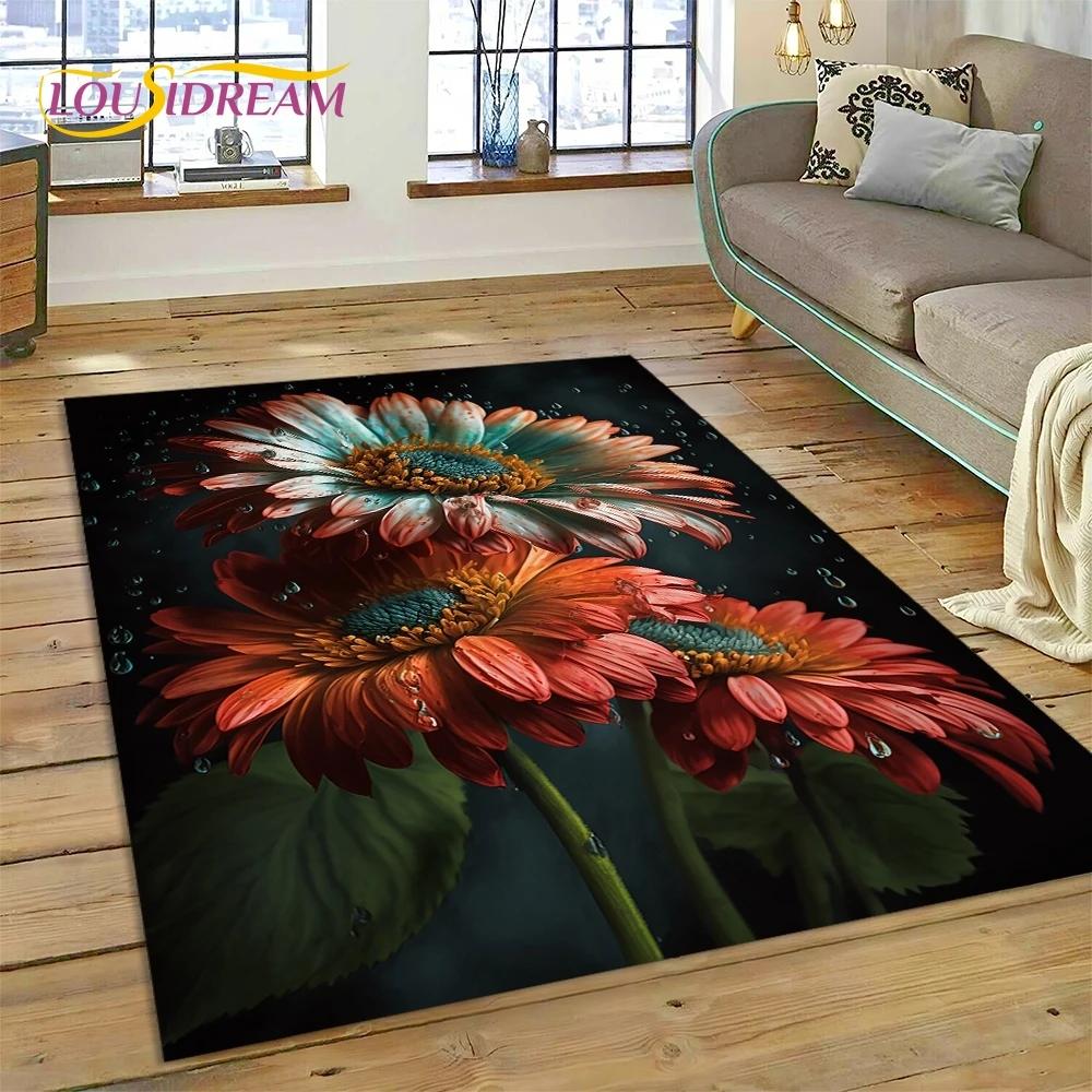 3D Dream Sun Flowers Nordic Daisy Carpet Rug for Bedroom Living Room Home Sofa Decoration,Children Game Large Decor Floor Mat