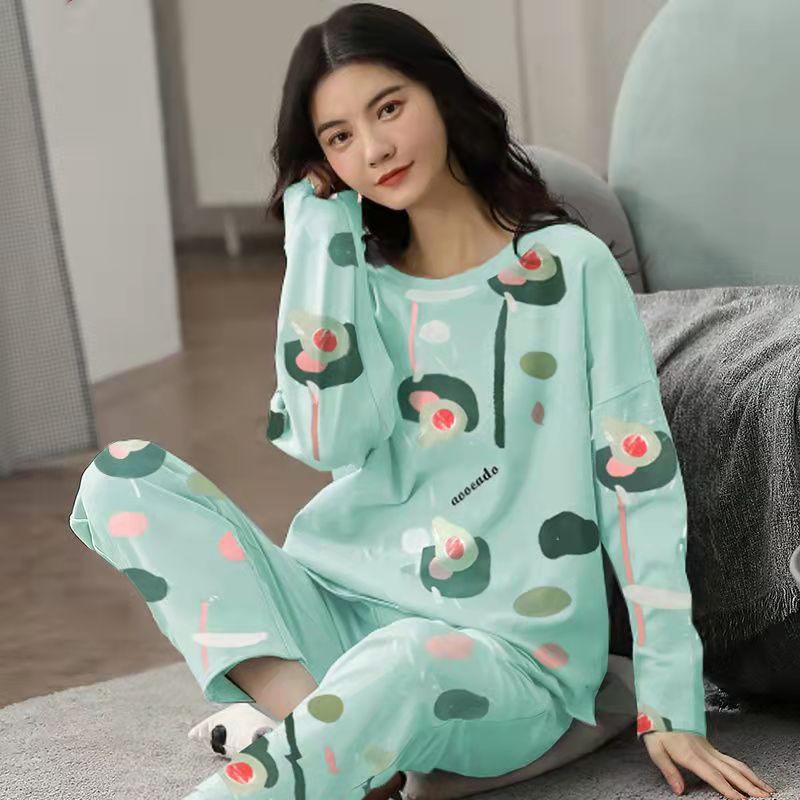 Women 2PCS Set Pajamas Girl Long Sleeve Tops Pants Printed Pyjama Femme Cute Home Ladies Sleepwear