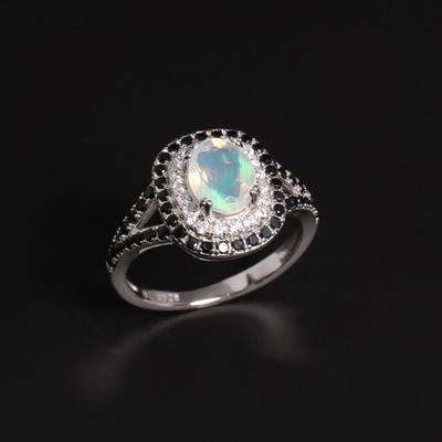 925 Sterling Silver Natural Opal October Birthstone Elegant Ring for Women & Lady Fine Jewelry Birthday Party Festiva Gift