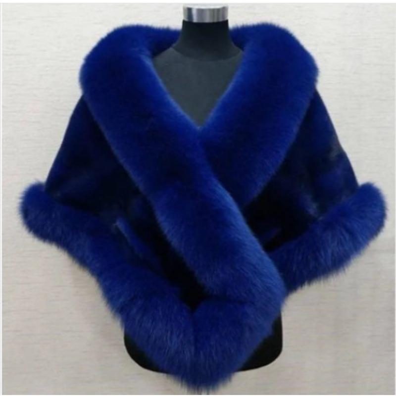 

Winter new imitation mink fox fur imitation fur shawl women s cape imitation fur coat enlarged dress shawl One size королівський синій колір