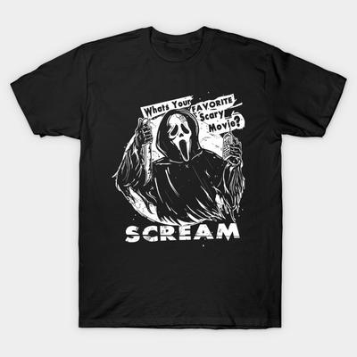 T-shirt Homme Noir Imprimé Quel Est Ton Film d'Horreur Préféré Impression sur Papier de Transfert Sans Découpe T-shirt en Coton