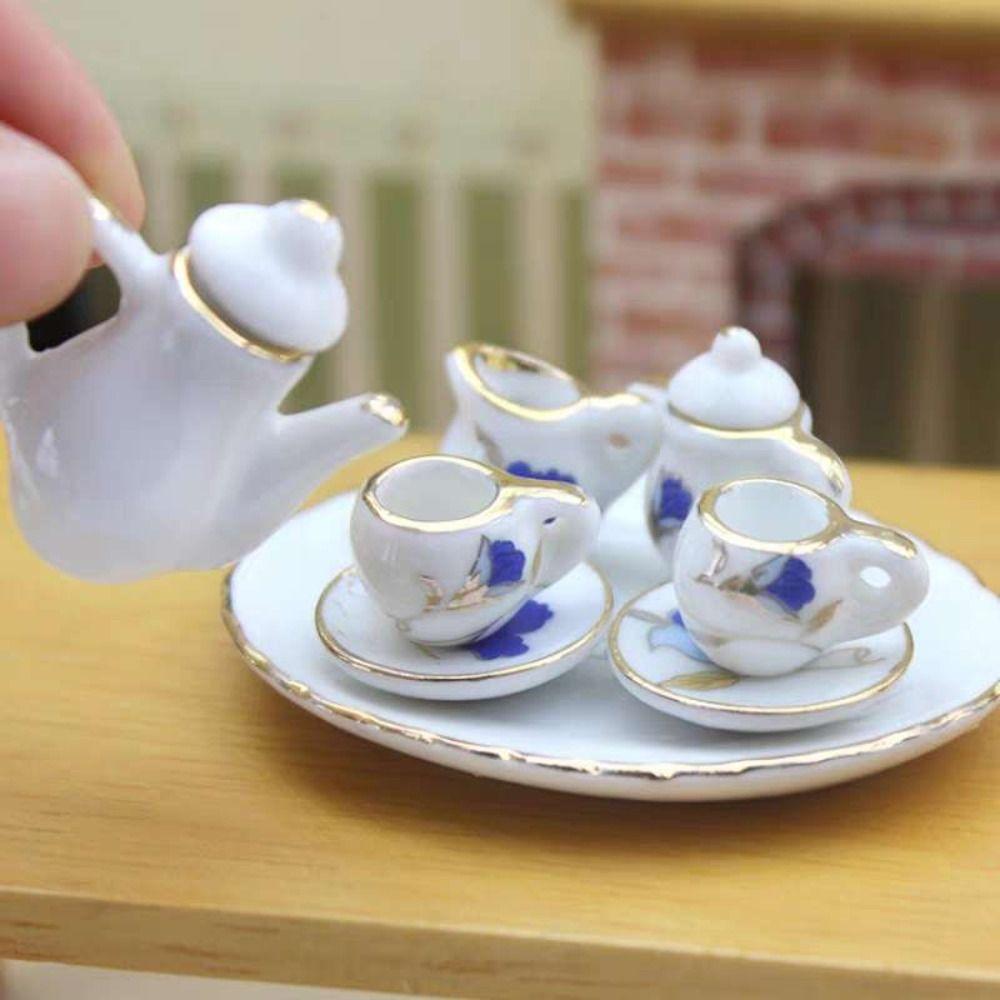 15Pcs Miniature Porcelain Tableware Kitchen Dollhouse Teapot  Miniature Ornaments