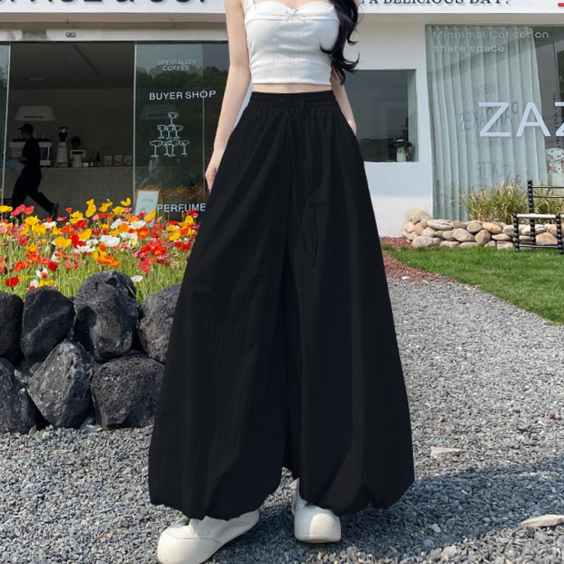 

Women s Light Wide Leg Pants Elastic Waist Drawstring Casual Loose Trousers XL