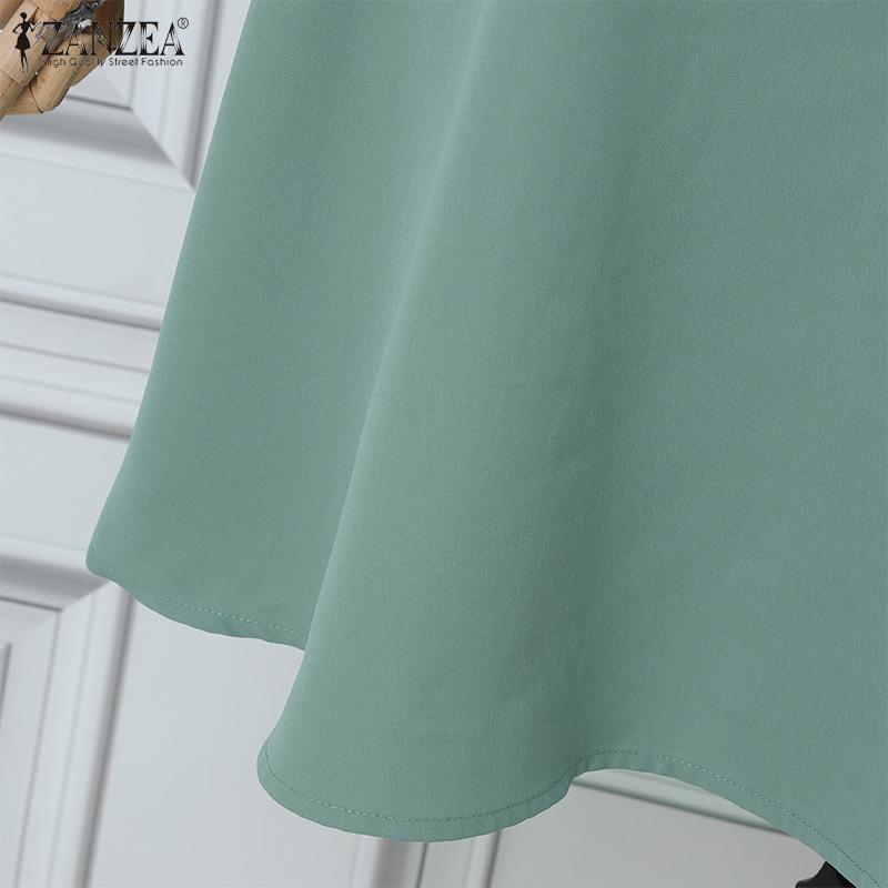 ZANZEA Womens Summer Casual Fake Two Piece Patchwork Short Sleeve Dress