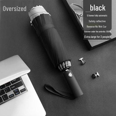 Baodini Windproof Extra Large Reverse Umbrella with Reflective Trim for Three People