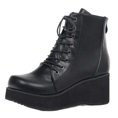 Unisex Punk Keilabsatz 7cm Schwarz Mattes Leder Halloween Kostüme COS Gothic Stiefeletten