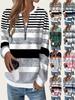 Women's Plus Size Black & White Striped Half-Zip Sweatshirt - Long-Sleeve, Round Neck, Casual Winter/Fall Fashion