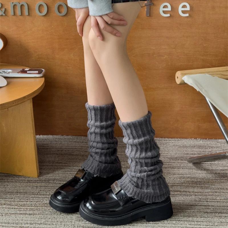 Leg Warmers Women Autumn and Winter Knitted Foot Cover Black White Long Socks JK Japanese Fashion Lolita Sweet Girls Leg Warmers