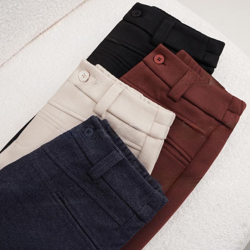 Luxuriöse High Fashion Kaschmirseide High-Waist Schlankmachende Schmale Gerade Bein Hose für Herbst & Winter