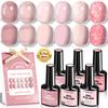 6 Colors Pink Gel Polish Kit Peach Sweet Nail Gel Pink Series Soak Off LED Lamp Cured Set