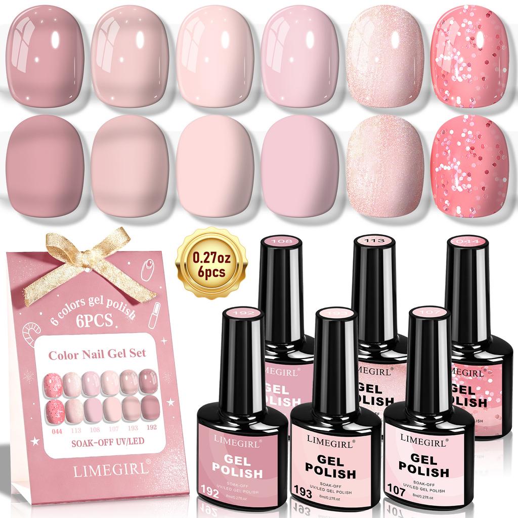 6 Colors Pink Gel Polish Kit Peach Sweet Nail Gel Pink Series Soak Off LED Lamp Cured Set