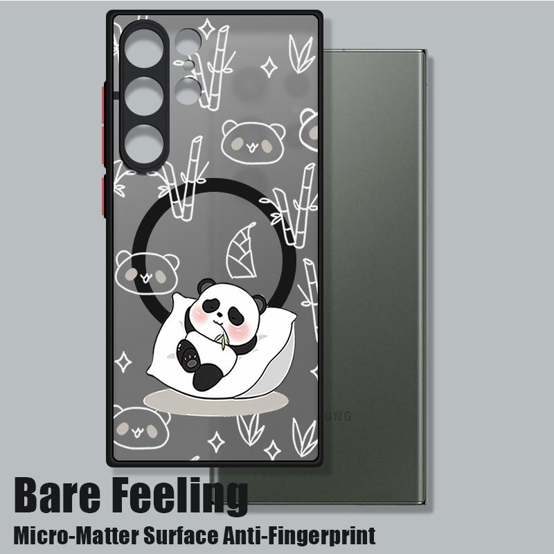 Cute Panda Pattern Magnetic Phone Case For Samsung Galaxy A37 A17 A56 A36 A55 A35 A26 A16 A25 A15 A54 A14 A34 Acrylic Back Cover