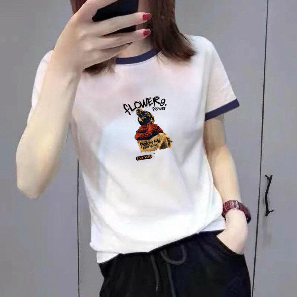 Popular Women's Color-Block Letter Print Short-Sleeve T-Shirt for Middle-Aged and Elderly Mothers - Slimming and Versatile.