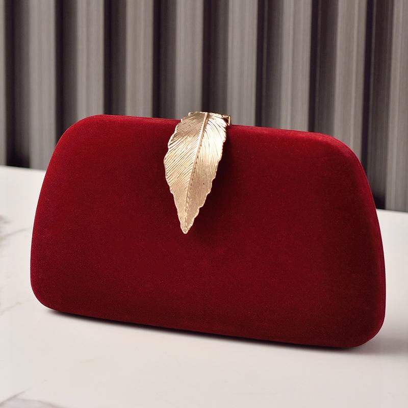 

Red Square Tote Bag Shoulder Mini Leaf Hasp Handbag for Women Luxury Designer Velvet Small Phone Bag Crossbody Clutch Wedding