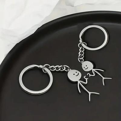 Yousheng 1 Pair Keychain Figure Heart Posture Charm Key Chain Square Style Durable Metal Keyring Backpack Bag Accessories